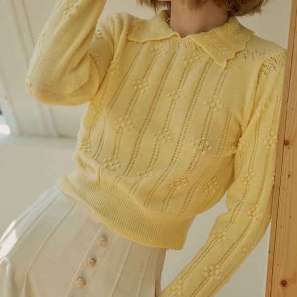 Simple Retro Sweaters - Simple Retro Cropped Sweater, Yellow, Medium